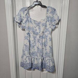 Floral Blue and White Women's Mini Dress.
